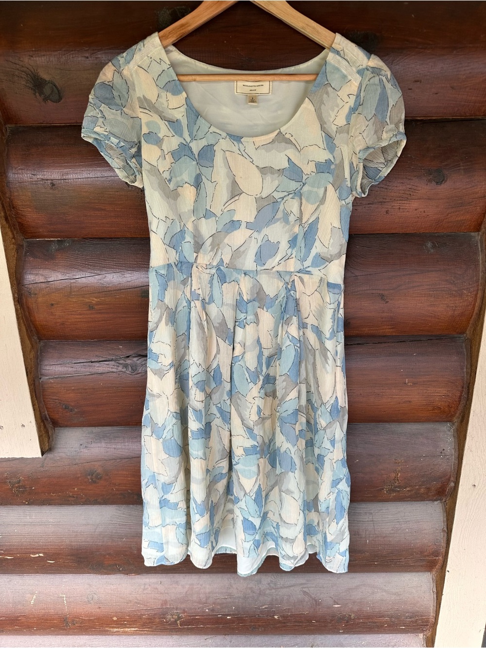 Moulinette Soeurs Anthropologie silk/cotton blue & cream pastel dress